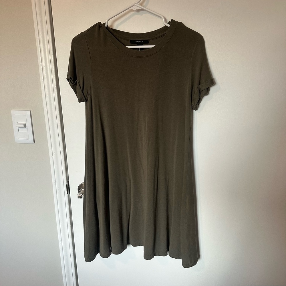 Olive Green Casual T-Shirt Dress